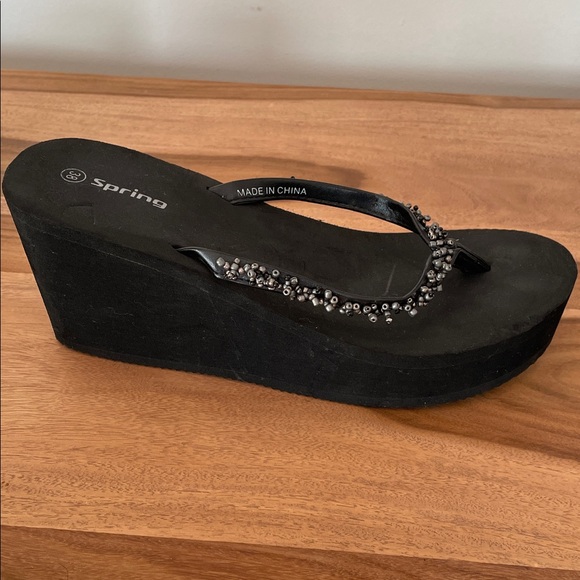 8.  Women's Black Beaded Sandals - Picture 2 of 3